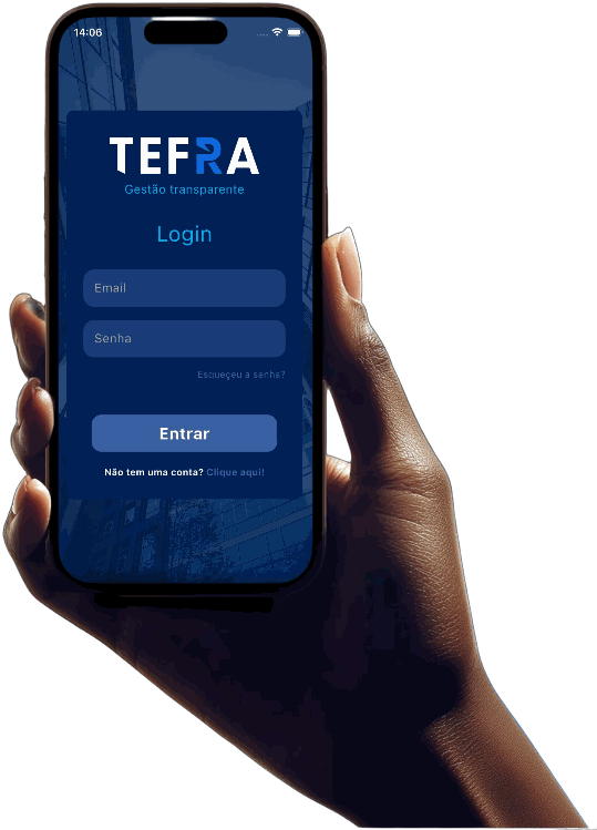 Mão segurando celular com o Tefra